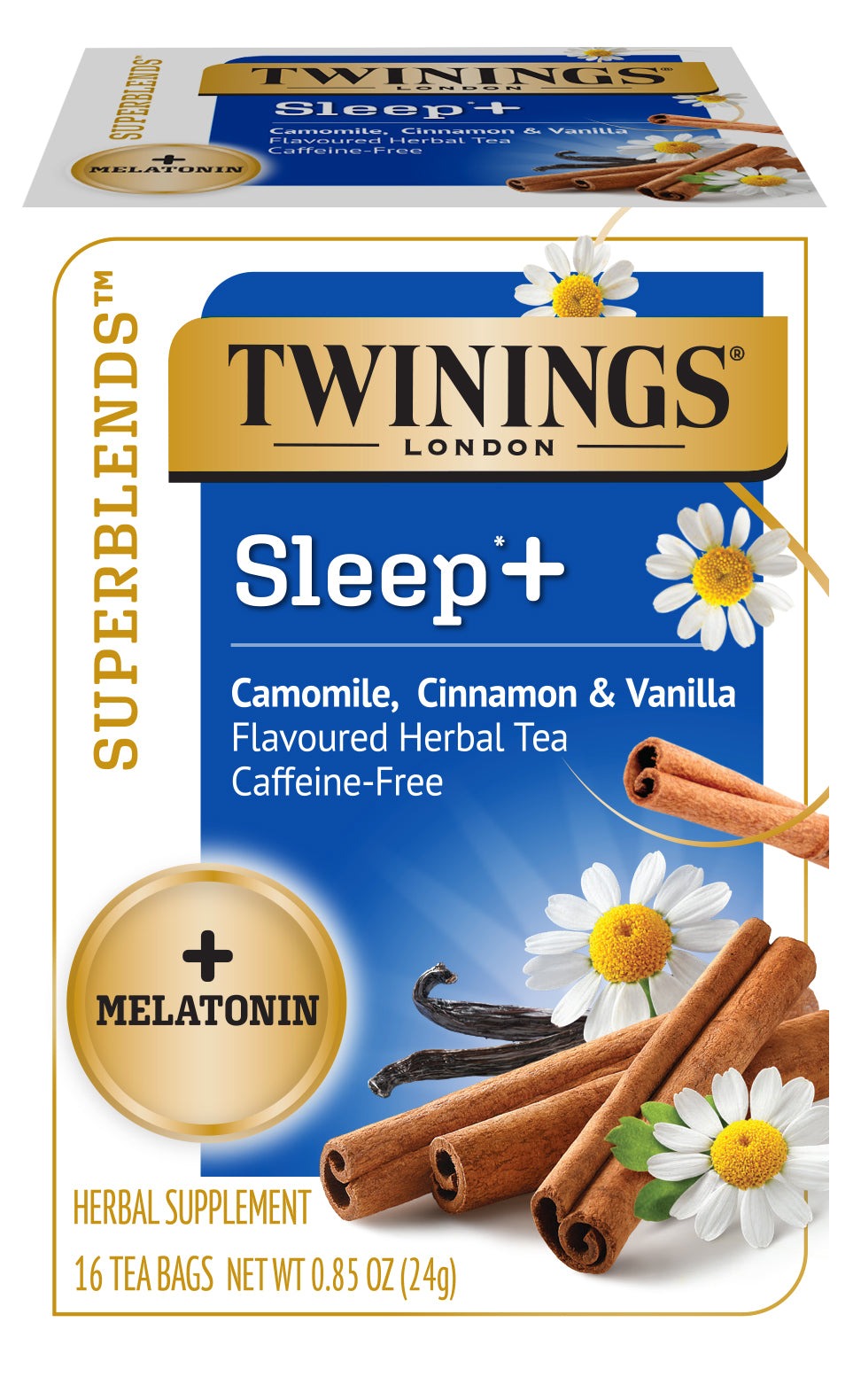 NEW - SUPERBLENDS: Sleep+, Chamomile, Cinnamon & Vanilla Herbal Tea, 6/16ct, case